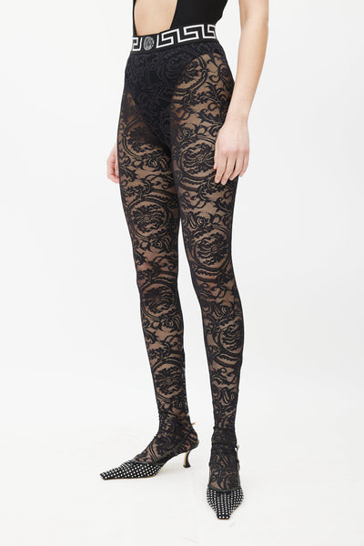 Versace Black Lace Medusa Leggings