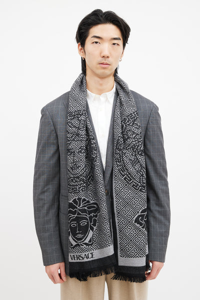 Versace // Black & Grey Logo Scarf – VSP Consignment