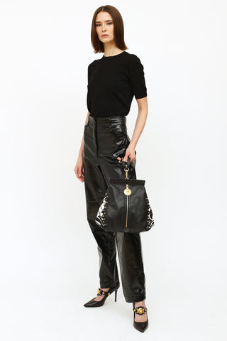 Versace Black White & Gold Leather Shoulder Backpack