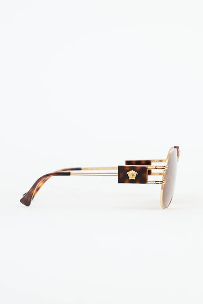 Versace Brown Tortoise and Gold Aviator Sunglasses Authentic Versace Women main image 3
