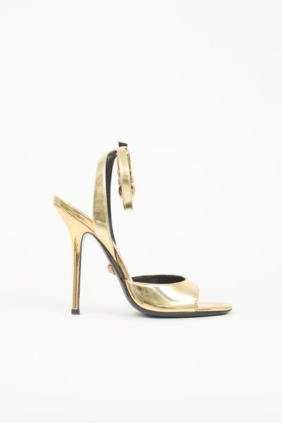 Versace // Metallic Medusa Safety Pin Sandal – VSP Consignment