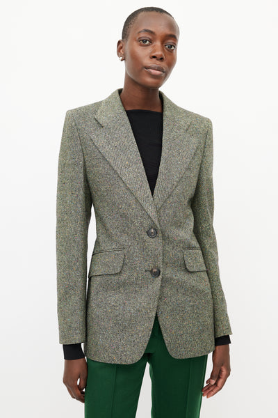 Victoria Beckham // Green Wool Tweed Blazer – VSP Consignment