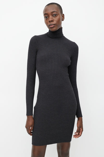 Wolford Grey Ribbed Wool Turtleneck Dress VSP Consignment