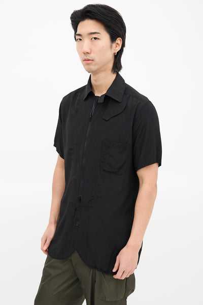トップス Yohji Yamamoto gabardine zipper shirt Yohji Yamamoto // Black Zip Short Sleeve Shirt – VSP Consignment