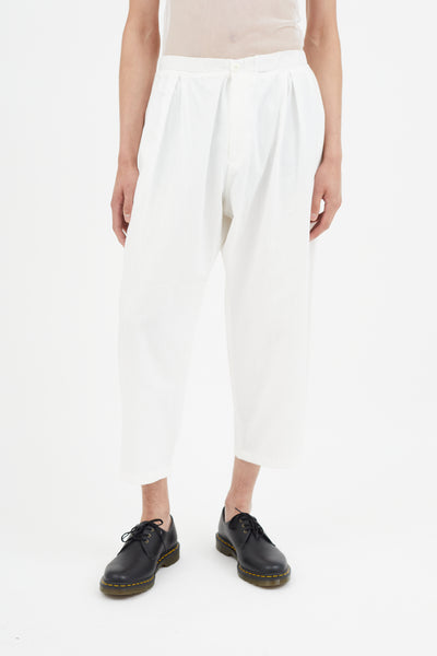 White Pleated Wide Leg Trouser