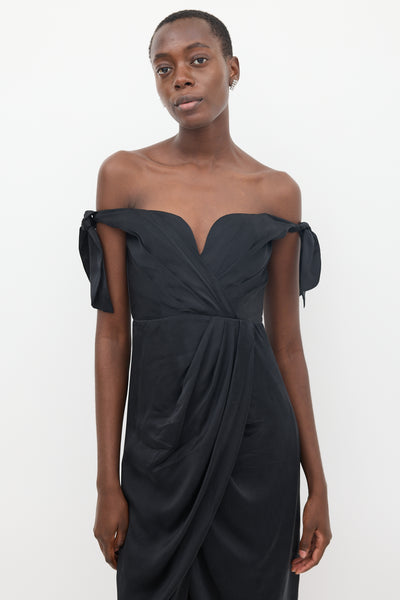 Zimmermann // Black Silk Draped Off Shoulder Dress VSP Consignment Zimmermann // Black Silk Draped Off Shoulder Dress VSP Consignment