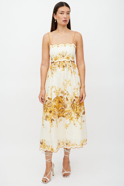 cream yellow dress Zimmermann // Cream & Yellow Linen Floral Dress – VSP Consignment