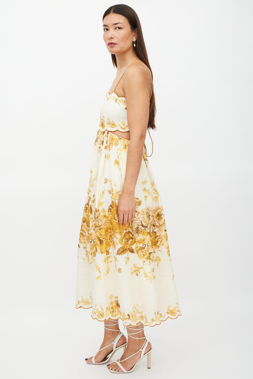 Zimmermann Cream & Yellow Linen Floral Dress