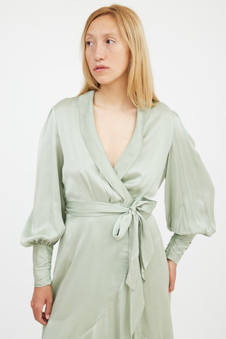 Zimmermann Green Silk Dancer Wrap Dress
