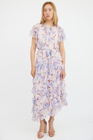 Zimmermann Pink & Multicolour Floral Sheer Ruffled Corsage Dress