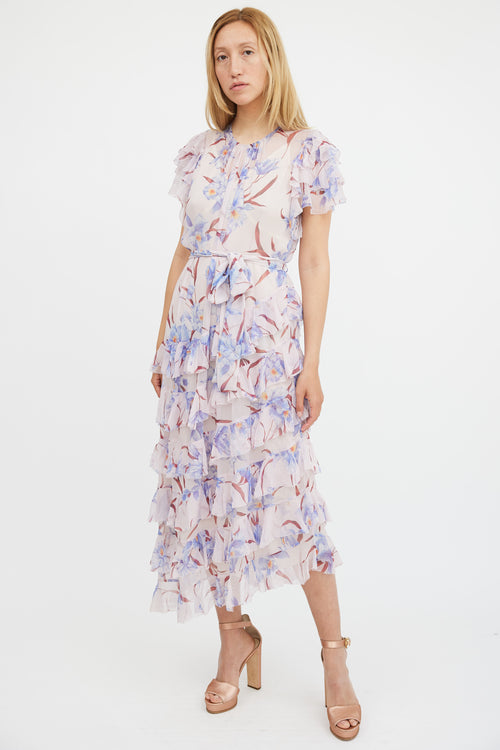 Zimmermann Pink & Multicolour Floral Sheer Ruffled Corsage Dress