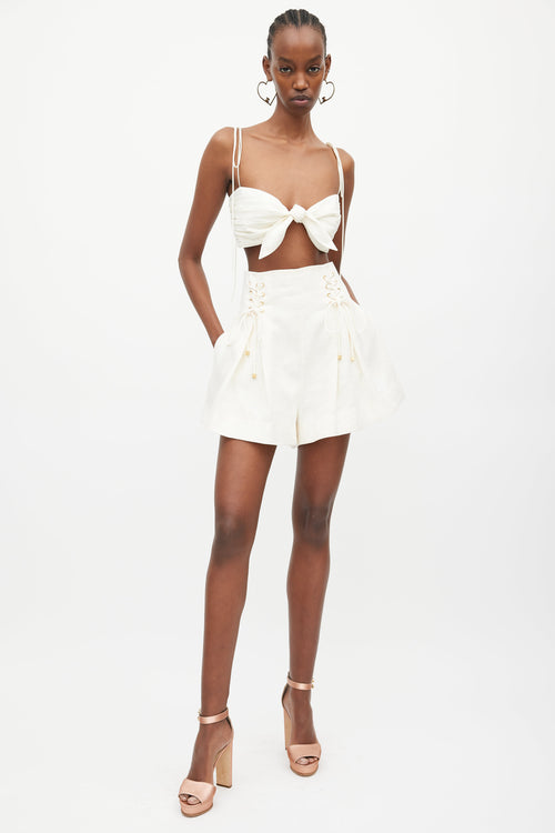 Zimmermann White Linen Painted Heart Lace Up Shorts