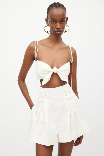 Zimmermann // White Linen Painted Heart Lace Up Shorts – VSP