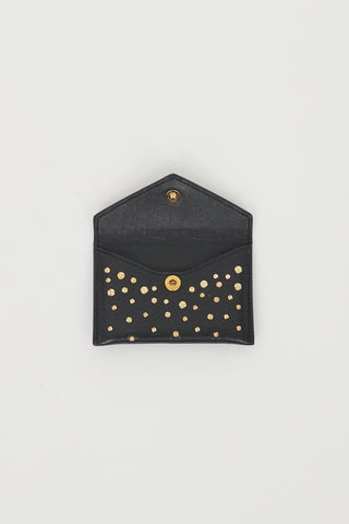 Alexander McQueen Black & Gold Leather Studded Skull Envelope Card Holder