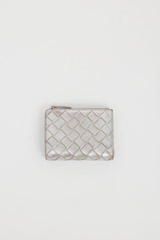 Bottega Veneta Silver Leather Intrecciato Bi-Fold Wallet