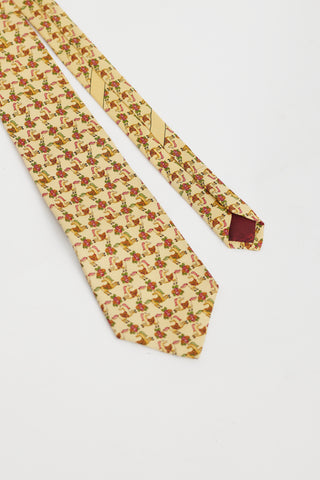 Ferragamo Yellow & Pink Horse Pattern Tie