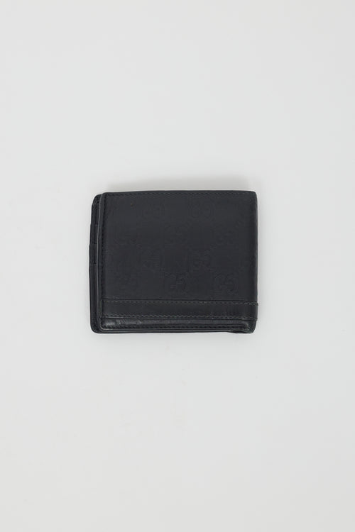 Gucci Black Leather Guccissima Bi-Fold Wallet