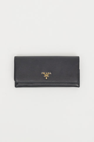 Prada Black & Grey Saffiano Leather Continental Flap Wallet