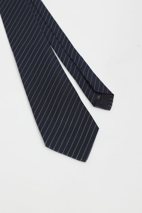 Saint Laurent Black & Grey Stripe Silk Tie