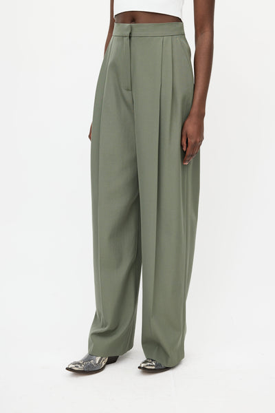 Alexander McQueen // 2022 Olive Green Wide Leg Pleated Trouser