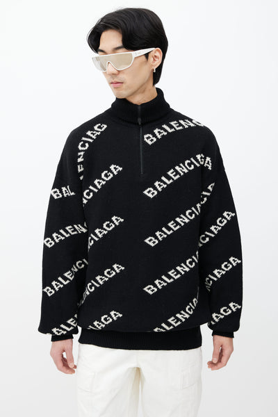 Balenciaga Intarsia-logo Half-zip Sweater in Black for Men