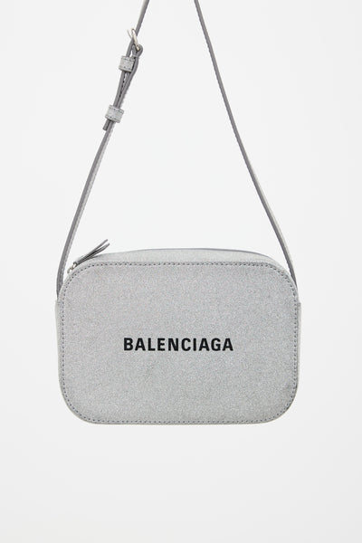 Balenciaga // Silver Everyday XS Glitter Logo Camera Bag – VSP