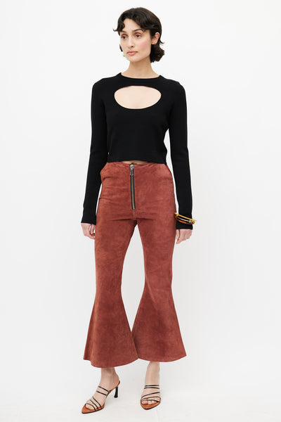 Tall Tan Suede Low Rise Straight Leg Pants