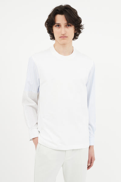 Cedric Charlier White Blue Stripe Long Sleeve Shirt VSP