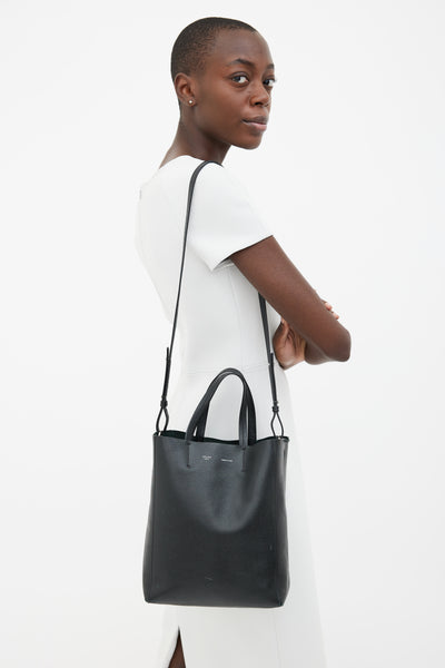 Celine Cream/Black Leather and Vinyl Vertical Cabas Tote Celine