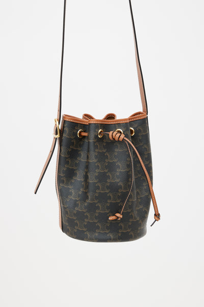 Celine Black Triomphe Small Canvas Bucket Bag in Brown