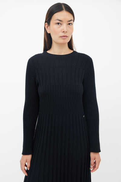Chanel Black Silk Knit Size Zip Detailed Long Sleeve Top XL Chanel