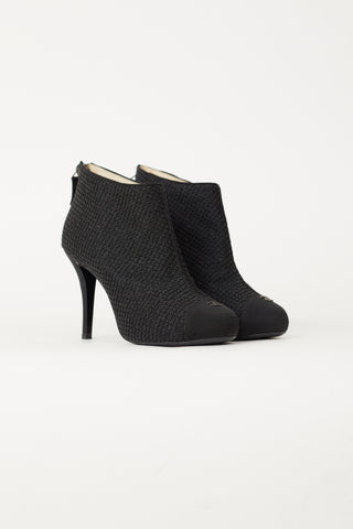 Chanel Black Beaded CC Logo Ankle Boot