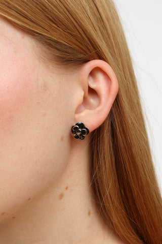 Chanel 09A Black & Silver Camellia Earrings