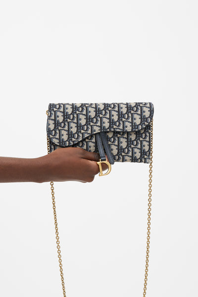 Dior // Beige & Navy Oblique Saddle Wallet On Chain – VSP Consignment