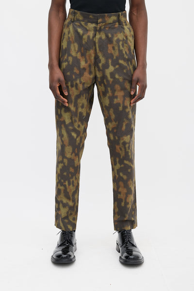 Dries Van Noten // Green Camouflage Pleated Pant – VSP Consignment