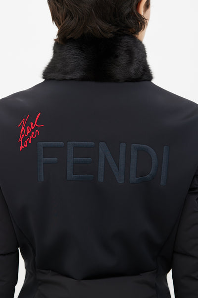 Fendi // Black Fur Trim Karl Lagefeld Patch Jacket – VSP Consignment