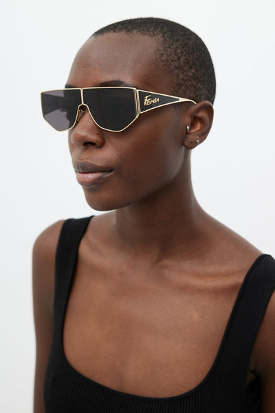 Fendi // Black & Gold Disco FE40051U Shield Sunglasses – VSP Consignment
