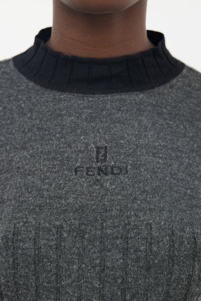Fendi // Grey & Black Knit Mock Neck Logo Sweater – VSP Consignment