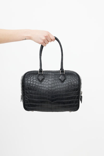 Hermès Plume Mini in Noir Black Doblis & Suede with Diamond