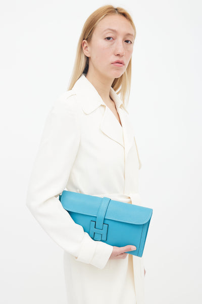 Hermès // 2006 Bleu Paon Jige Elan 29 Clutch – VSP Consignment