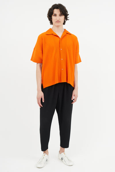 Issey Miyake // Orange Pleated Short Sleeve Shirt – VSP Consignment