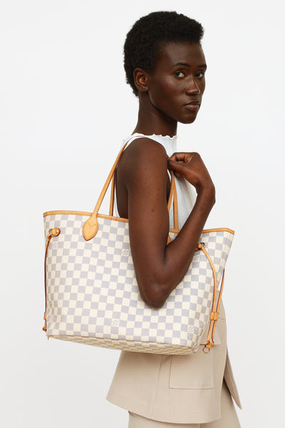 White Louis Vuitton Damier Azur Neverfull MM Tote Bag – Designer
