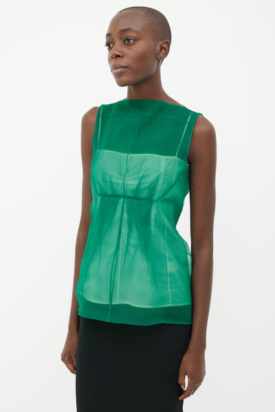 Green & White Sheer Layer Top