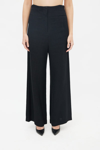 Black High-rise wool wide-leg trousers, Marni