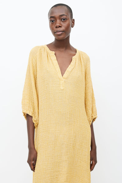 Masscob // Yellow Linen Three-Quarter Sleeve Tunic Dress – VSP