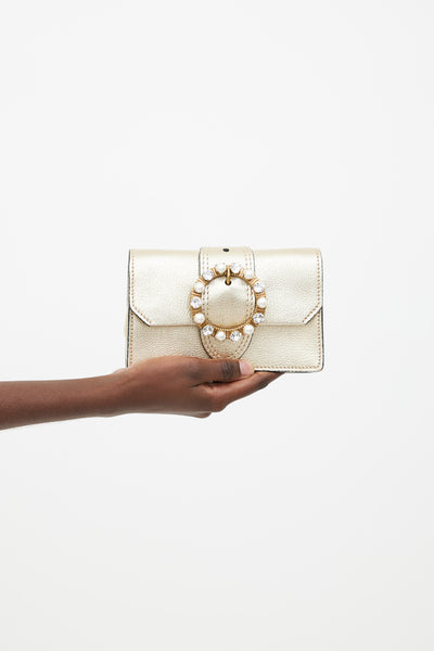 Miu Miu // Gold Pearl Crystal Embellished Buckle Bag – VSP