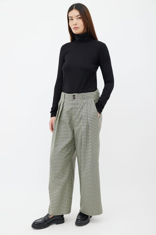 Green & Navy Shepherd's Check Wide Leg Trouser