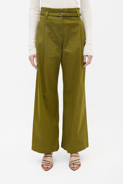 Proenza Schouler Green Wide Leg Belted Trouser VSP Consignment