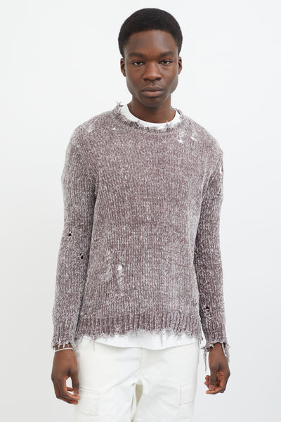 R13 // Grey Knit Distressed Chenille Crewneck Sweater – VSP