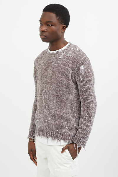 R13 // Grey Knit Distressed Chenille Crewneck Sweater – VSP